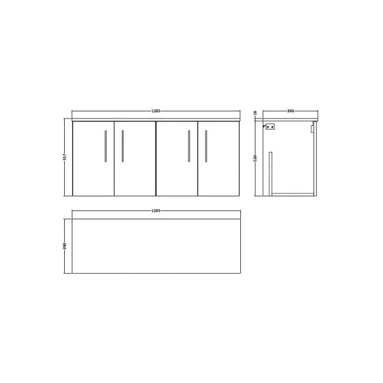 Arno Wall Hung 4 Door Vanity or Laminate Worktop, 1200mm