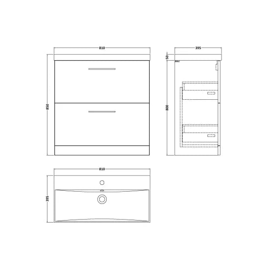 Arno Floor Standing 2 Drawer Vanity or Thin-Edge Ceramic Basin, 800mm