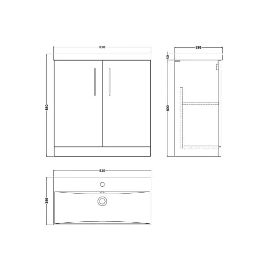 Arno 800mm Floor Standing 2-Door Vanity & Thin-Edge Basin