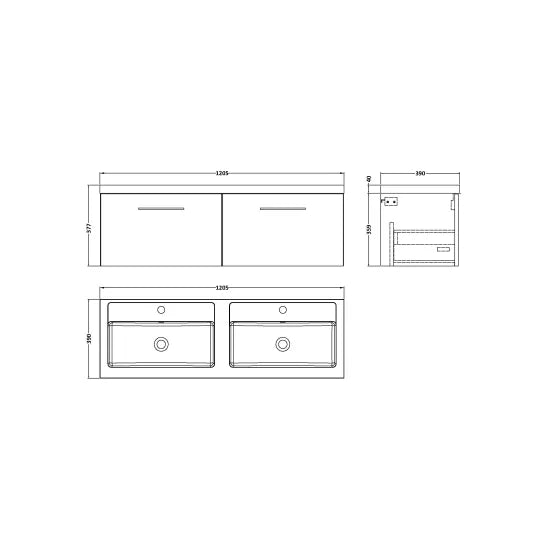 Arno 1200mm Wall Hung 2-Drawer Vanity or Double Basin