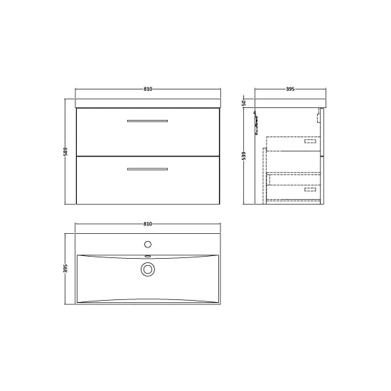 Arno 800mm Wall Hung 2-Drawer Vanity or Thin-Edge Basin