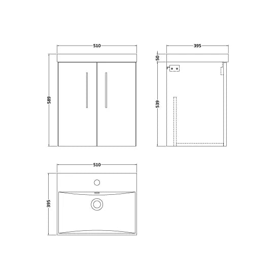 Arno 500mm Wall Hung 2-Door Vanity or Thin-Edge Basin