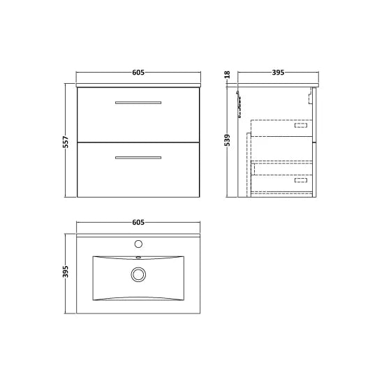 600mm Wall Hung 2 Drawer Vanity or Basin 2