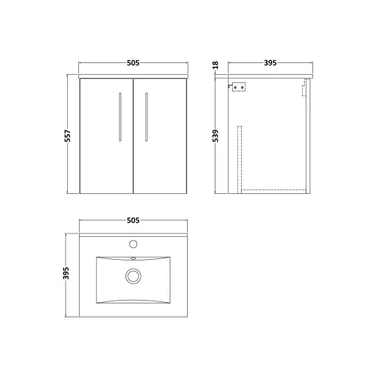 Arno 500mm Wall Hung 2-Door Vanity or Minimalist Basin