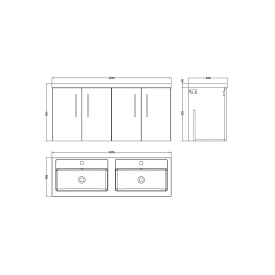 Arno 1200mm Wall Hung 4-Door Vanity or Double Basin