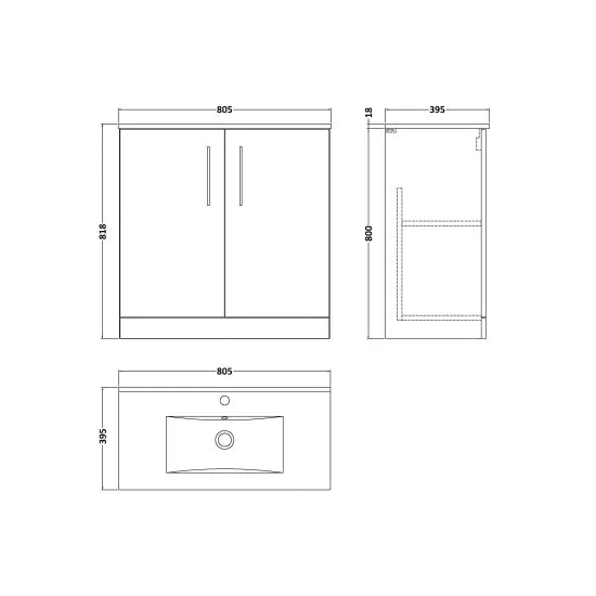 Arno 800mm Floor Standing 2-Door Vanity or Minimalist Basin