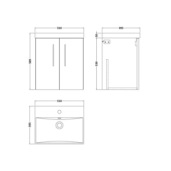 Arno 500mm Wall Hung 2-Door Vanity or Thin-Edge Basin