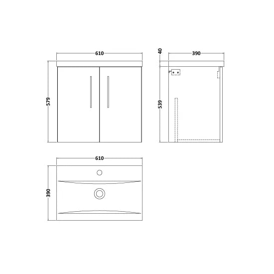 Arno 600mm Wall Hung 2-Door Vanity or Mid-Edge Basin