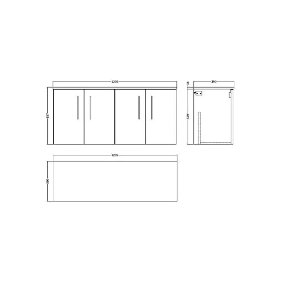 Arno 1200mm Wall Hung 4-Door Vanity or Worktop