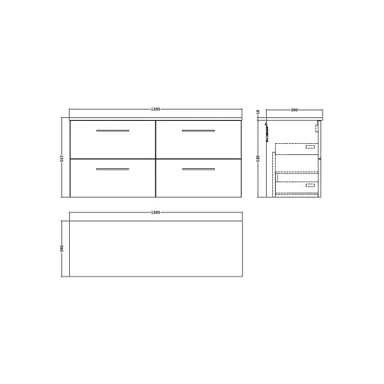 Arno 1200mm Wall Hung 4-Drawer Vanity or Worktop