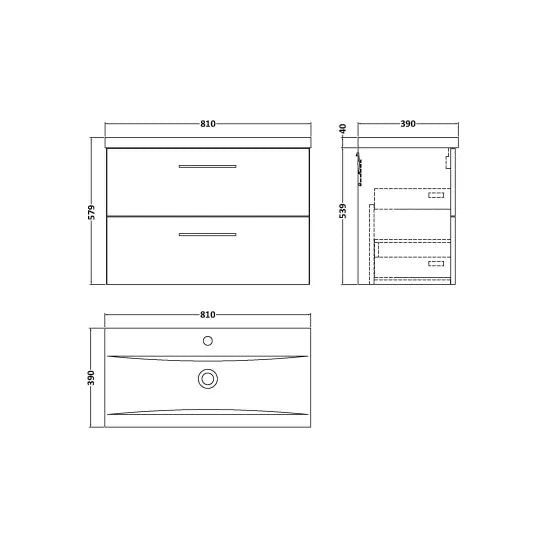 Arno 800mm Wall Hung 2-Drawer Vanity or Mid-Edge Basin