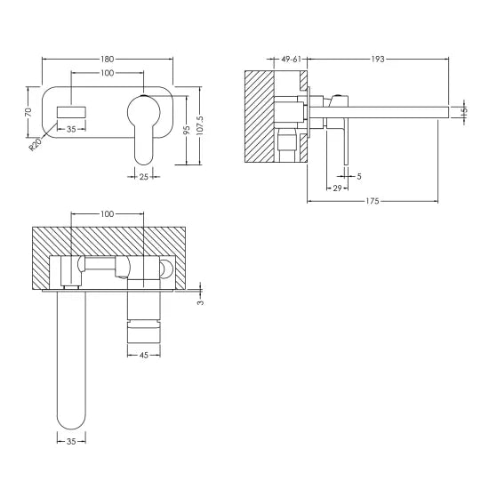 Arvan Wall Mounted 2 Tap Hole Basin Mixer With Plate