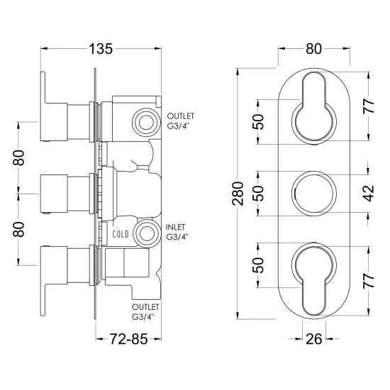 Arvan Triple Thermostatic Valve With Diverter