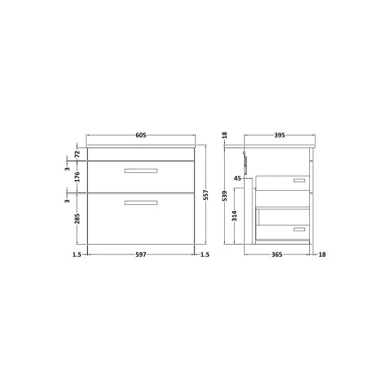 Athena Wall Hung 2 Drawer Vanity With Minimalist 1 Tap Hole Basin 600mm