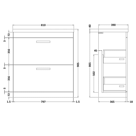 Athena Floor Standing 2 Drawer Vanity With Mid-Edge 1 Tap Hole Basin 800mm