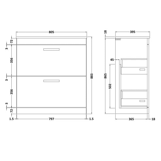 Athena Floor Standing 2 Drawer Vanity With Minimalist 1 Tap Hole Basin 800mm