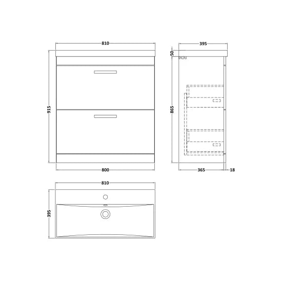 Athena Floor Standing 2 Drawer Vanity With Thin-Edge 1 Tap Hole Basin 800mm