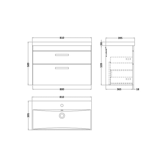 Athena Wall Hung 2 Drawer Vanity With Thin-Edge 1 Tap Hole Basin 800mm