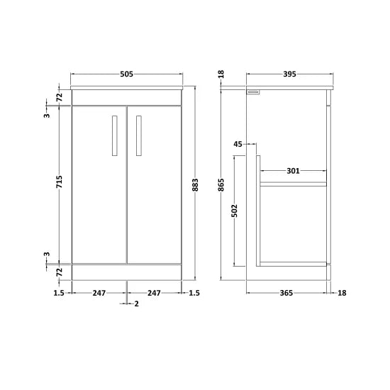 Athena Floor Standing 2 Door Vanity With Minimalist 1 Tap Hole Basin 500mm