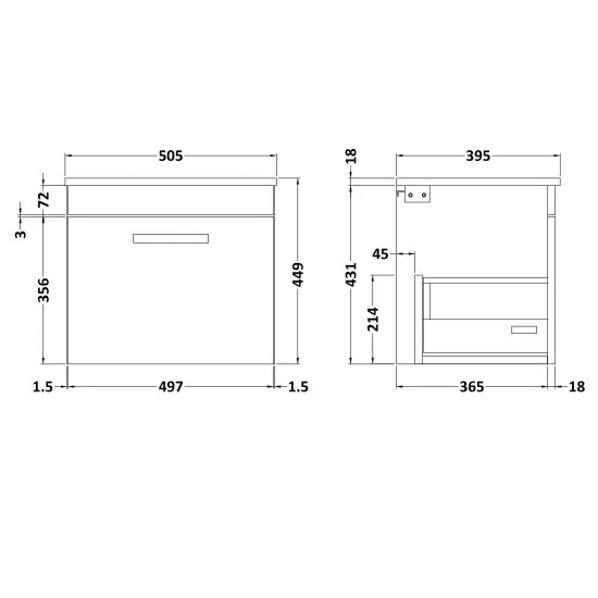 Athena Wall Hung Single Drawer Vanity With Minimalist 1 Tap Hole Basin 500mm