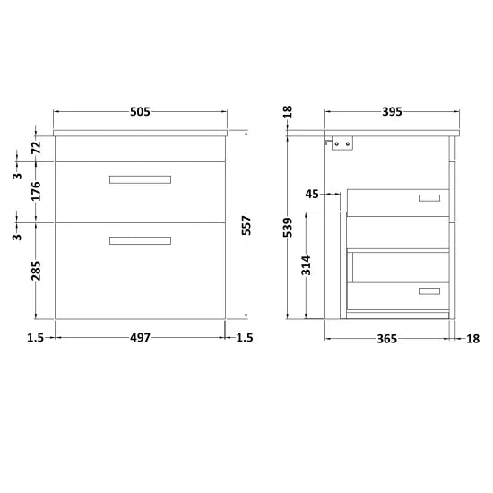 Athena Wall Hung 2 Drawer Vanity With Minimalist 1 Tap Hole Basin 500mm