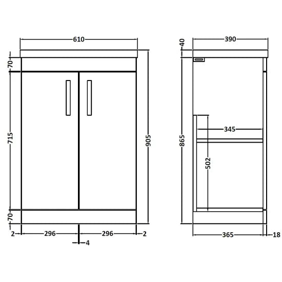 Athena Floor Standing 2 Door Vanity With Mid-Edge 1 Tap Hole Basin 600mm