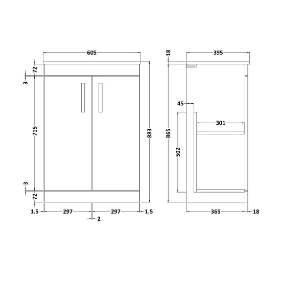 Athena Floor Standing 2 Door Vanity With Minimalist 1 Tap Hole Basin 600mm