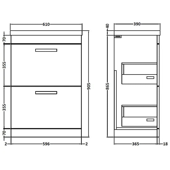 Athena Floor Standing 2 Drawer Vanity With Mid-Edge 1 Tap Hole Basin 600mm