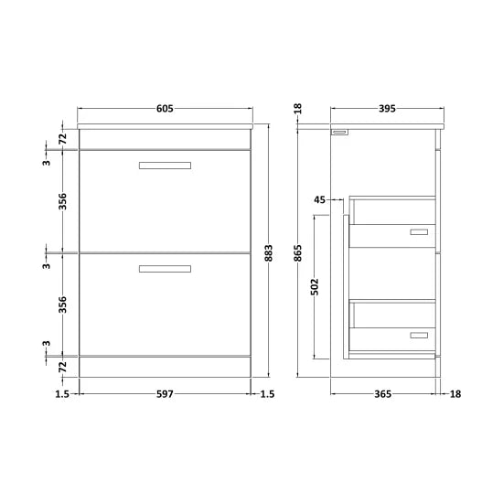 Athena Floor Standing 2 Drawer Vanity With Minimalist 1 Tap Hole Basin 600mm