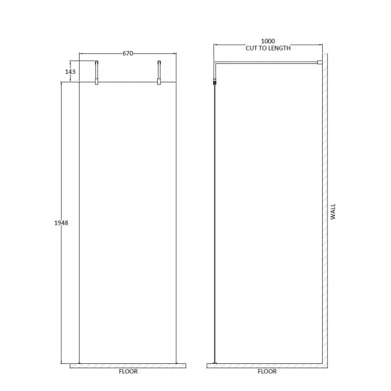 700mm Wetroom Screen With Arms and Feet