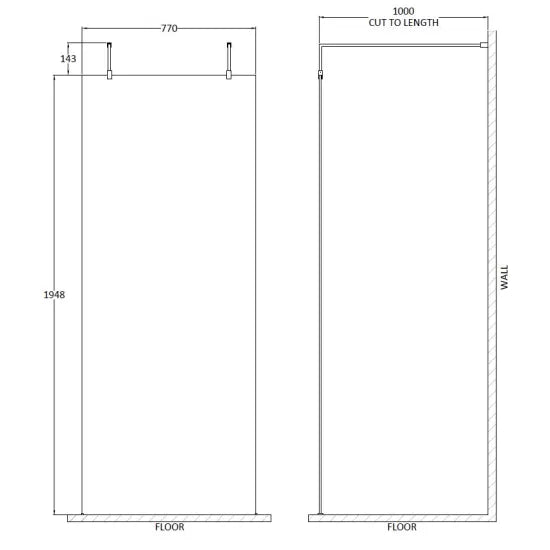 800mm Wetroom Screen With Arms and Feet