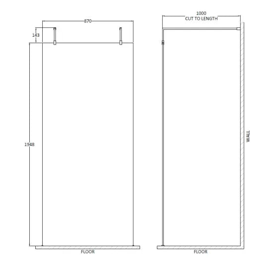 900mm Wetroom Screen With Arms and Feet