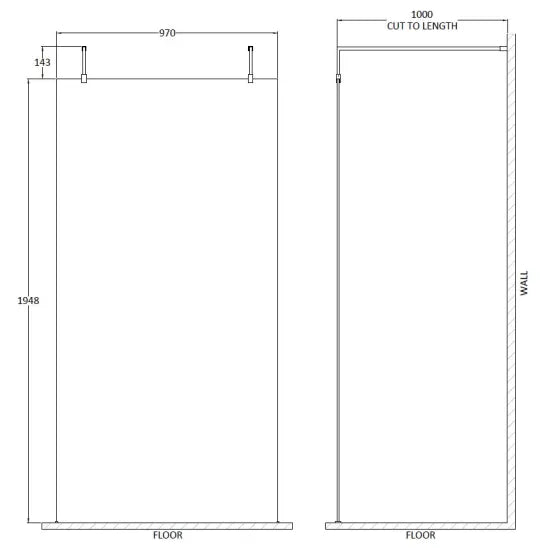 1000mm Wetroom Screen With Arms and Feet