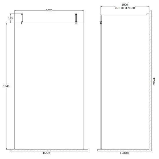 1100mm Wetroom Screen with Arms and Feet