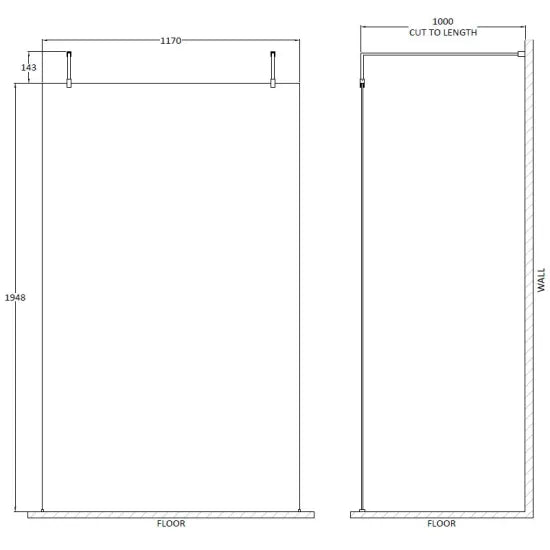 1200mm Wetroom Screen With Arms and Feet