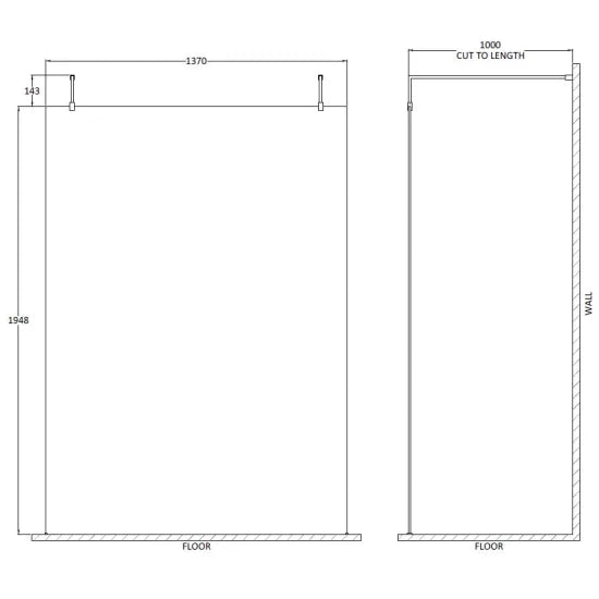 1400mm Wetroom Screen With Arms and Feet