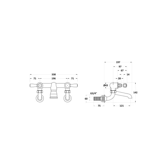 White Topaz With Lever Handle Wall Mounted Bath Filler