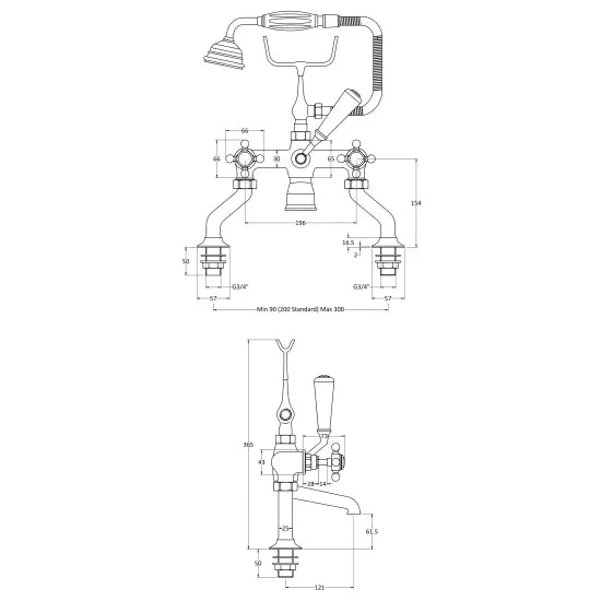 White Topaz With Crosshead Handle Deck Mounted Bath Shower Mixer