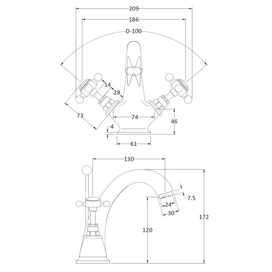 White Topaz With Crosshead Handle Mono Basin Mixer