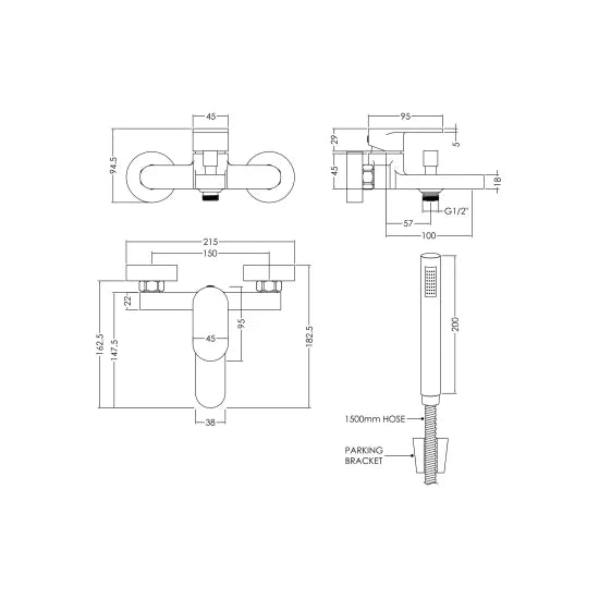 Binsey Wall Mounted Bath Shower Mixer With Kit