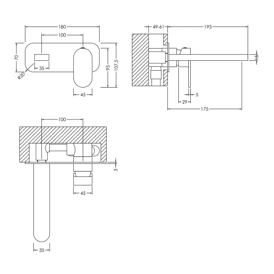 Binsey Wall Mounted 2 Tap Hole Basin Mixer With Plate