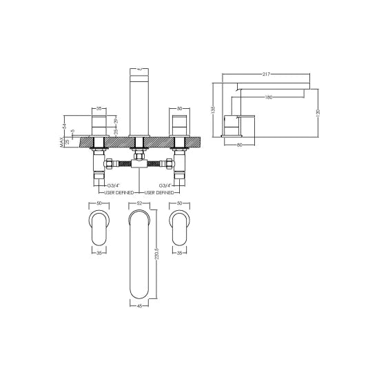 Binsey Deck Mounted 3 Tap Hole Bath Filler