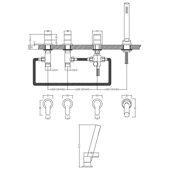 Binsey Deck Mounted 4 Tap Hole Bath Shower Mixer No Spout