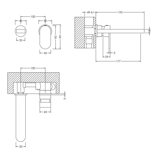 Binsey Wall Mounted 2 Tap Hole Basin Mixer