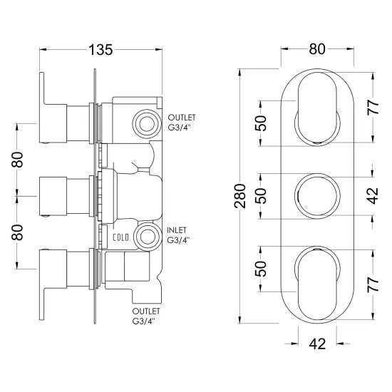 Binsey Triple Thermostatic Valve With Diverter