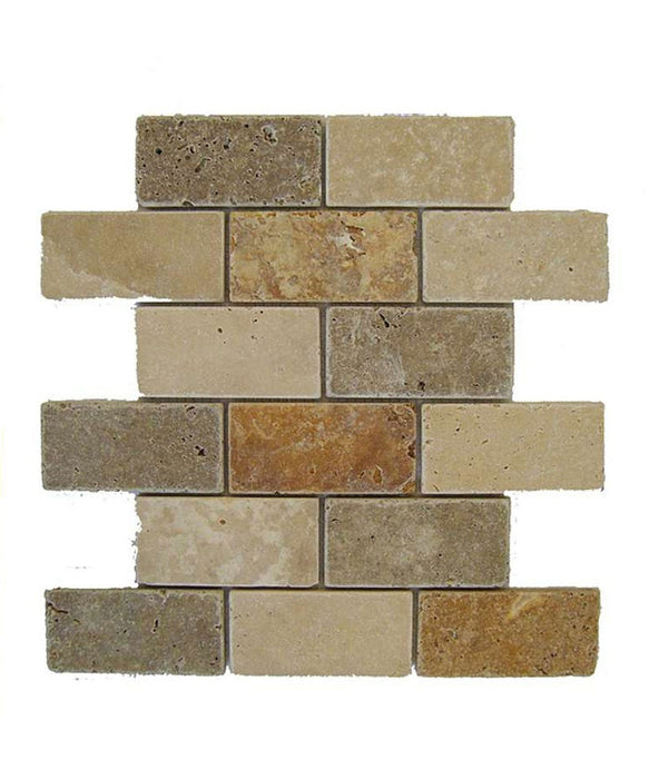 Tumbled Travertine Brick Mosaic Tile