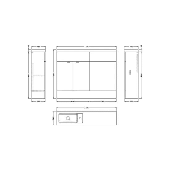 Fusion Floor Standing 2 Door Vanity Basin & WC Combination Compact 1100mm