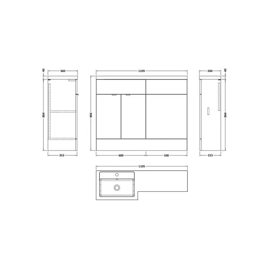 Fusion Floor Standing 2 Door Vanity Basin & WC Left Hand Combination 1100mm