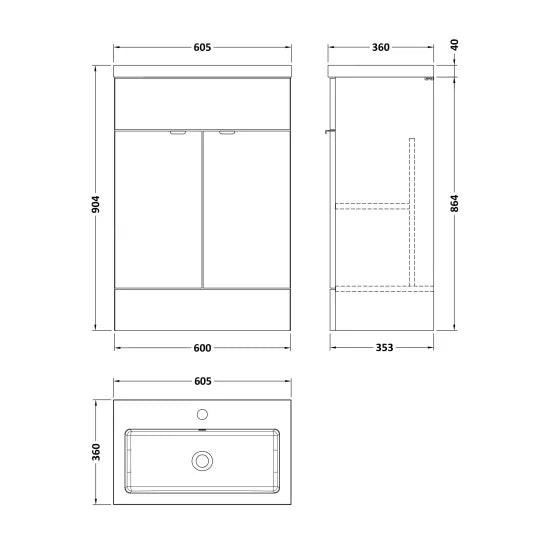 Fusion Floor Standing 2 Door Vanity Unit or Polymarble Basin 600mm