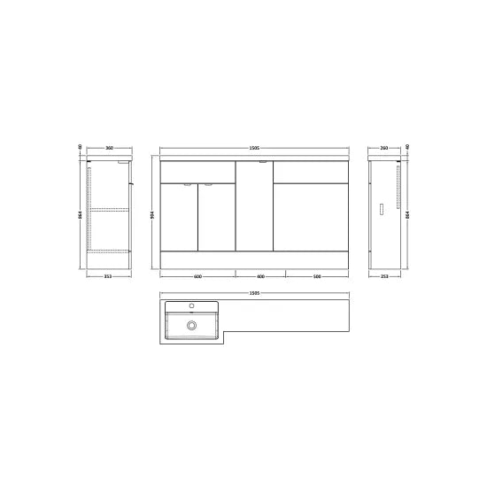 Fusion Floor Standing 3 Door Vanity Basin or WC Left Hand Combination 1500mm